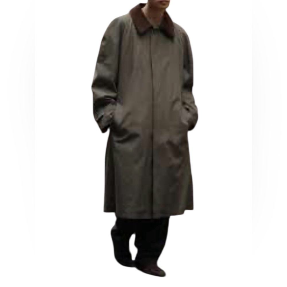 Jos. A. Bank Olive Trench Coat Removable Leather Collar Belt 42R Long
